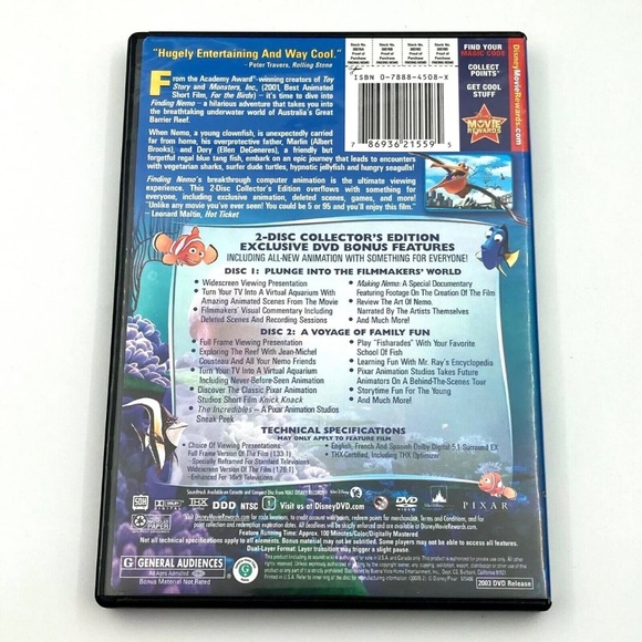 Disney Pixar Finding Nemo DVD 2 Disc Collectors Edition  Movie (BUNDLE & SAVE!) - Picture 3 of 12